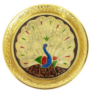 Brass Mukali Painted Peacock Design 12cm Plate